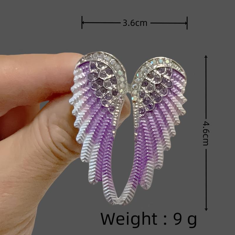 Sparkling Rhinestone Gradient Enamel Brooch Angel Wings Shape Exquisite Fashion Jewelry for Women Daily School Outfit Decor