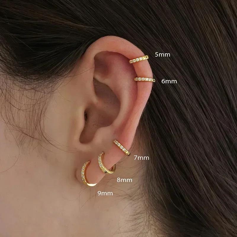 2Pcs Stainless Steel Minimalist Hoop Earrings Crystal Zirconia Small Huggie Thin Cartilage Earring Helix Tragus Piercing Jewelry