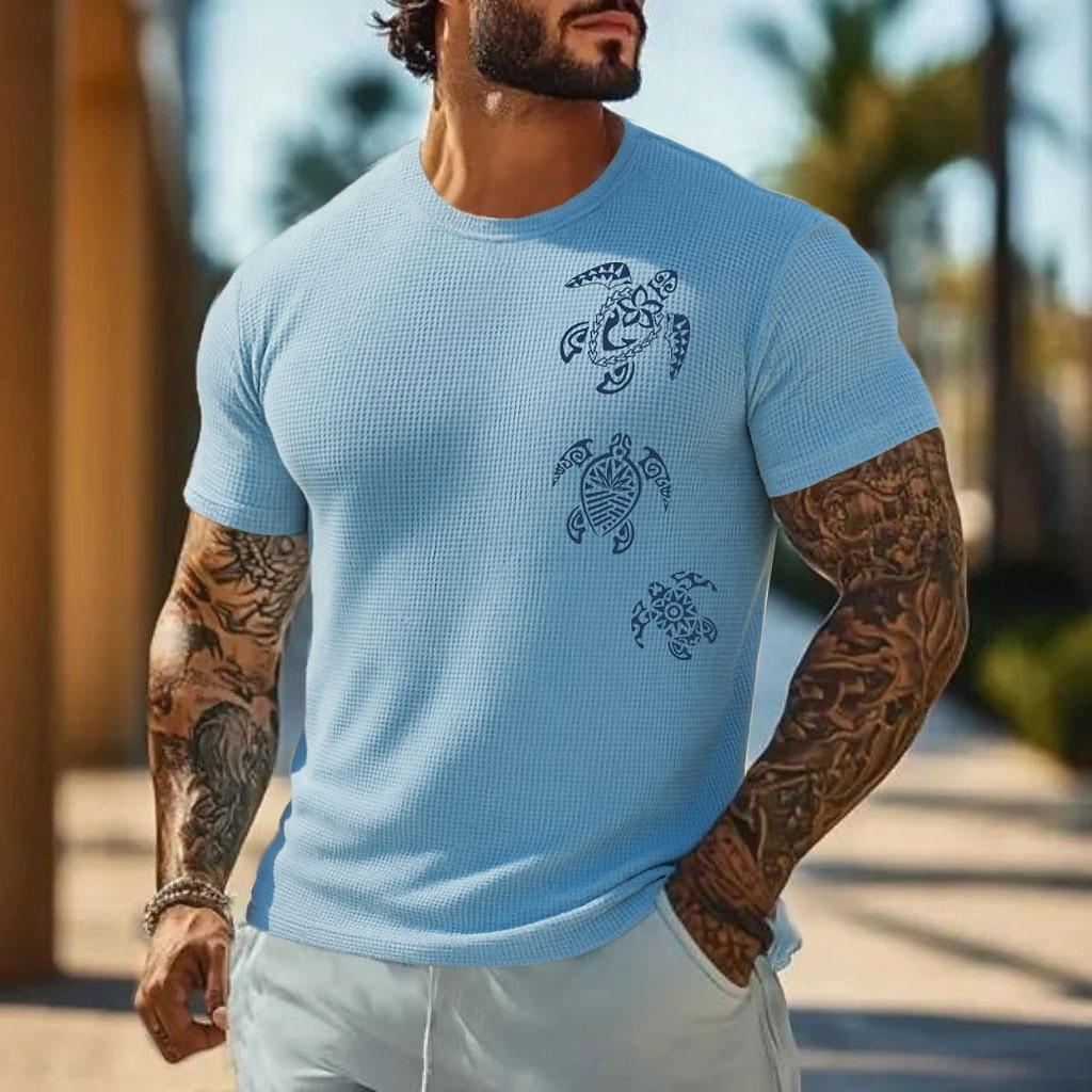 

Men s Turtle Maori Waffle Shirt Short Sleeve T shirt 3D Print Crew Neck Shirt Vacation Tropical Daily XL