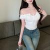 With Chest Pad, One-word Shoulder Lace Hook-up Splicing Short-sleeved Tube Top T-shirt Women's Summer Slim-fitting Waist Tight Pure Desire Top
