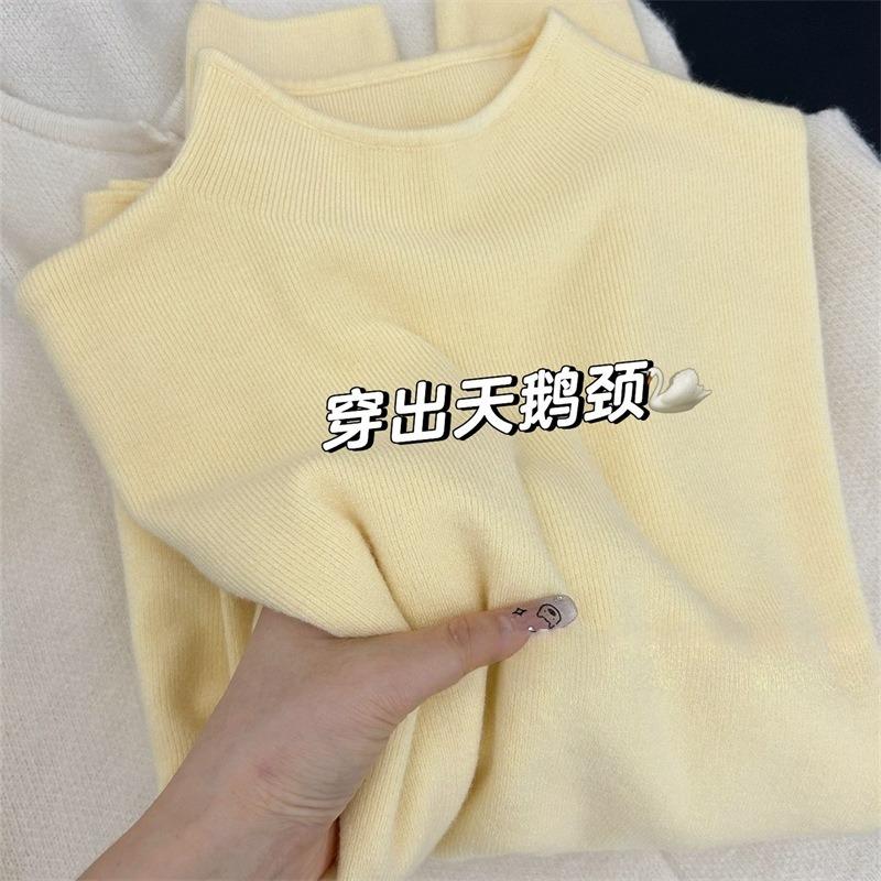 

Semi-turtleneck stacked one-piece fleece inner top autumn and winter thickened warm long-sleeved women s bottoming shirt versatile knitted sweater XL