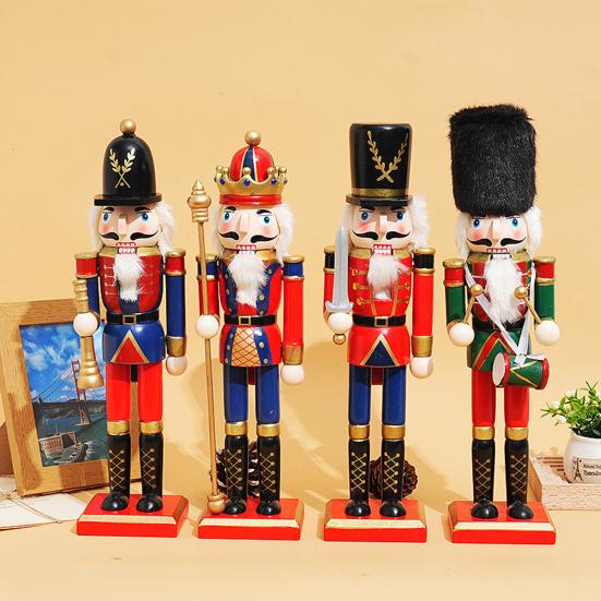 Wooden Nutcracker Decor 30cm Hand-Painted Soldier with Moving Jaw Christmas Mantel & Tree Decoration