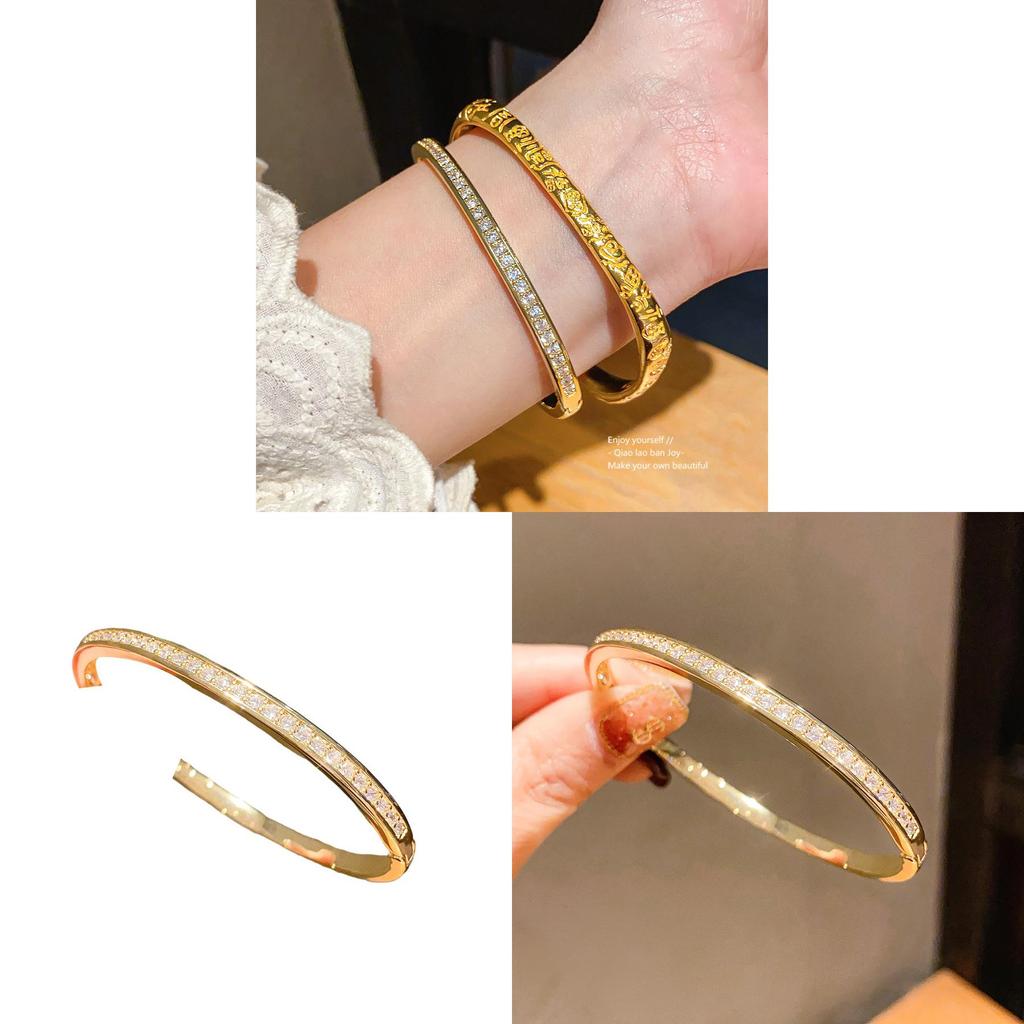 Luxury Copper Open Bracelet With Zircon Stones And Classic Round Elements For Women