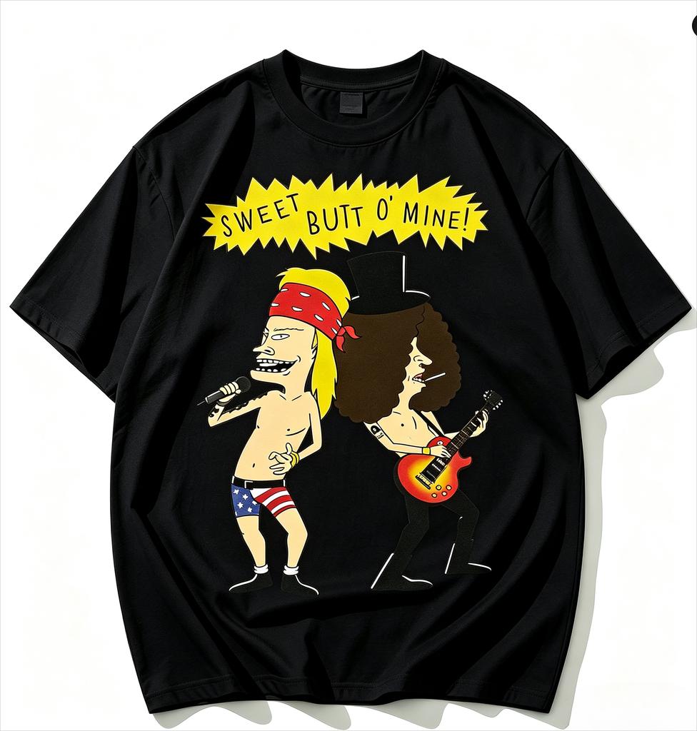 Funny Beavis And Butthead Rock Band Print Tshirt Sweet Butt Cartoon Guitar Singer Graphic Short Sleeve Casual Otaku Tee