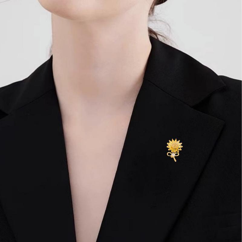 Lucky Golden Sunflower Zircon Brooch Premium Quality Shiny Fashion Pin for Ladies Party Prom Outfit Decor Best Gift for Her