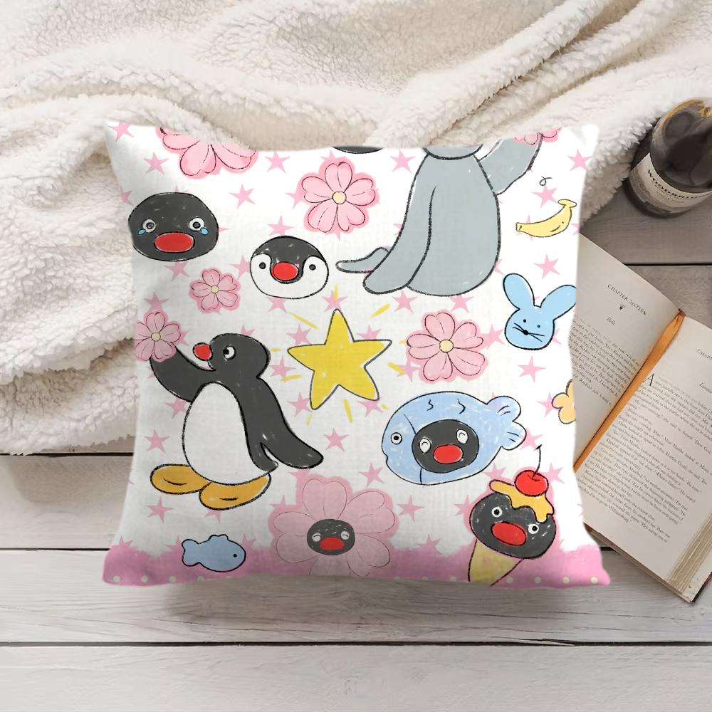 PPingu Cartoon Cute Cushion Cover Silky Short Plush Invisible Zipper Dustproof Sofa Pillow Case for Home Decor