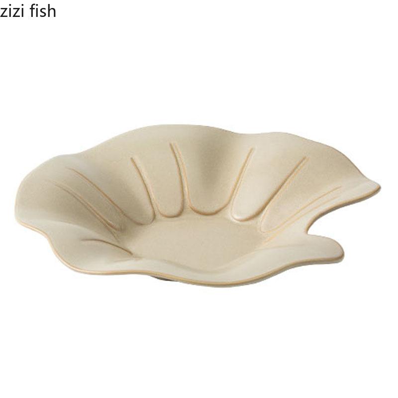 Light Yellow Lotus Leaf Shaped Ceramic Deep Plate Irregular Salad Plate Dessert Thick Soup Plate Restaurant Creative Tableware