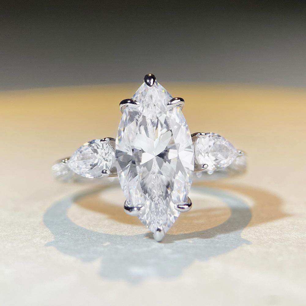 Nine Beauty High Carbon Diamond 7 Carat Zircon Marquise Ring for Women In S925 Sterling Silver