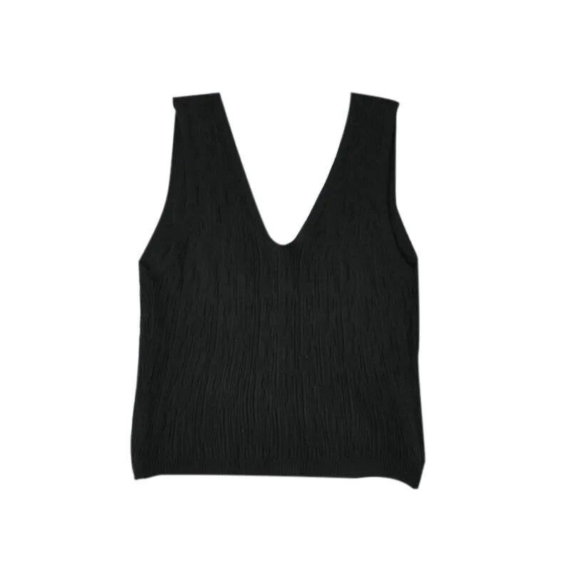 

Высокоэластичный тонкий жилет с V-образным вырезом для похудения Плиссированный жилет One Size чёрный