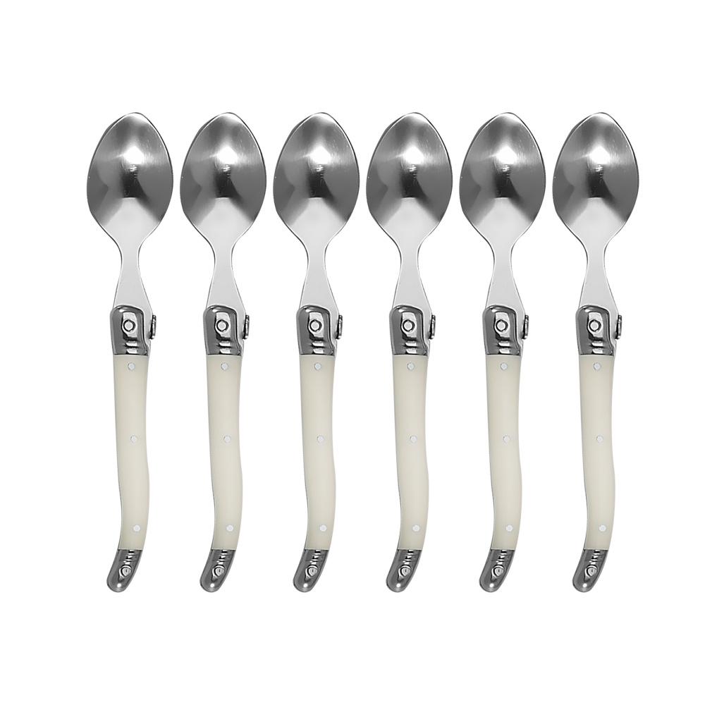 6/24pcs Laguiole Table Flatware Set Off-white Steak Knives Forks Spoons Set Pretty Stainless Steel Cutlery