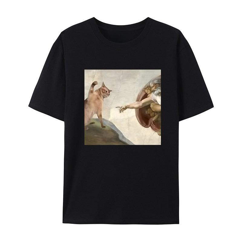 Mythical Oil Painting Cat Funny Fun Casual Tshirt Mens and Womens Luxury Brand Top M