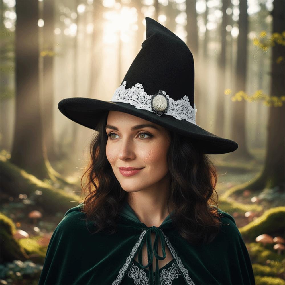 Tree Of Life Badge Wizard Hat Lace Trim Wizard Cap Vintage Halloween Hat Cosplay Party