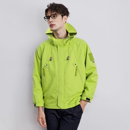 Men Jacket Hooded Long Sleeve Windproof Waterproof Windbreaker with Multi-Pocket Design Casual Sports Style Outerwear