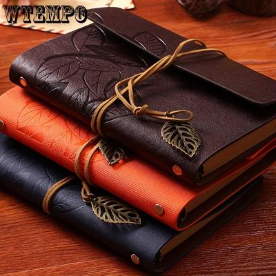 WTEMPO 1PC A6 Faux Leather-bound Loose-leaf Book Leaf Notebook A Notepad with Straps Travel Notebook Business Notebook DIY Hand Ledger