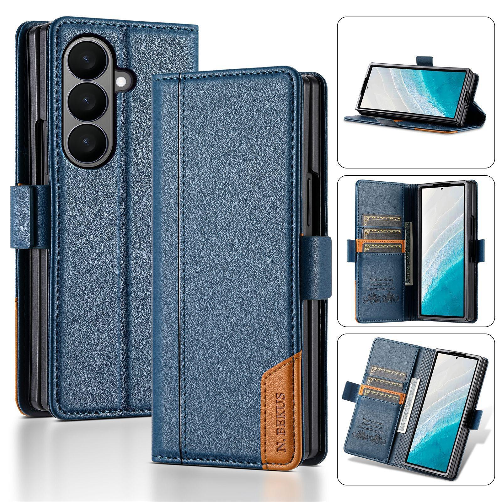 

Samsung Z Fold6/7 Full Coverage Magnetic Leather Flip Case, Two-Color with Card Slot Samsung Z Fold7 синій