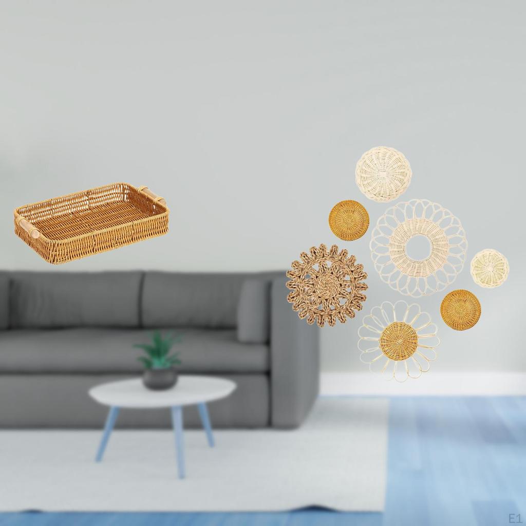 Woven Fruit Basket Snack Bowl Bread Plate for Desktop Wall Hanging Decor Ornaments Unique Rattan