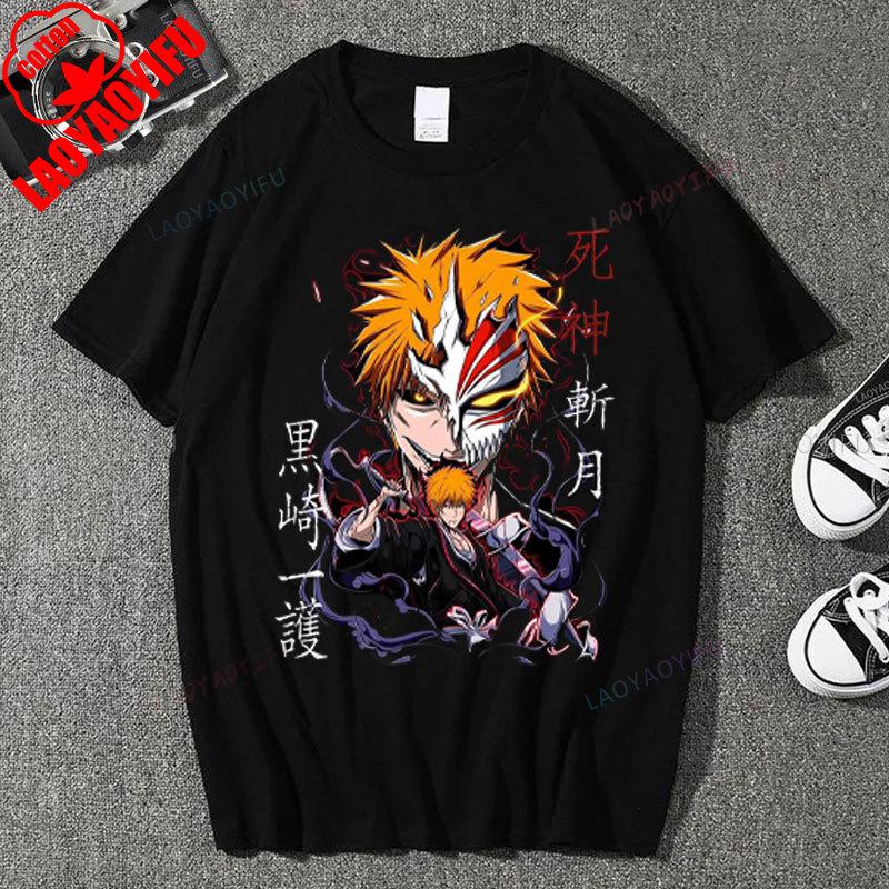 Japan Anime Bleach Ichigo Kurosaki T Shirt Men Fashion T-shirt Short Sleeve Vintage Cartoon Tshirt Harajuku Tops Cotton Clothes