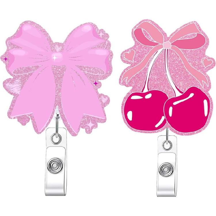 2 Pcs Acrylic Carabiner Holder Bows Badge Reels ID Badge Holder Retractable Keyring Name Card Holder for Office School