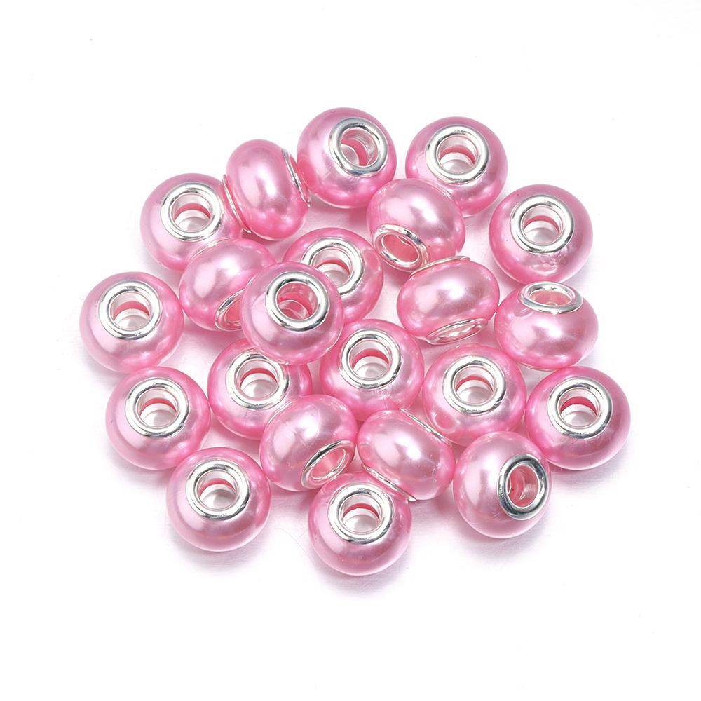 

20pcs/lot Imitation Pearl Resin Beads Colorful Big Hole Loose Beads For Jewelry Making DIY Earring Bracelet Necklace Accessories розовый