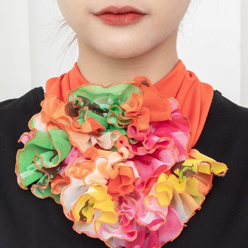 Korean Floral Chiffon Neck Guard False Collar Hedging Scarf Summer Women Ice Silk Protect Cervical Elastic Bib Headneck P51