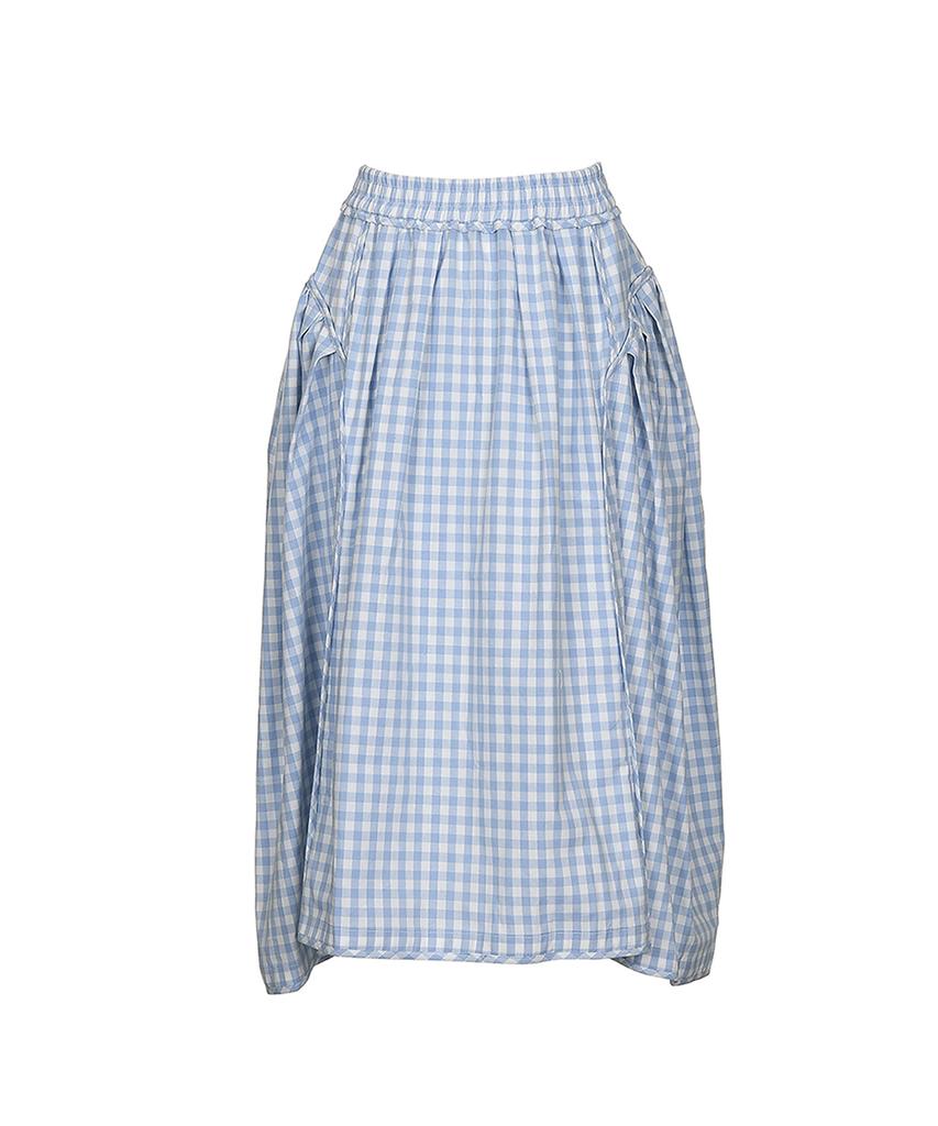 BMUETTE Gingham Check Line Detail Voluminous Skirt Blue