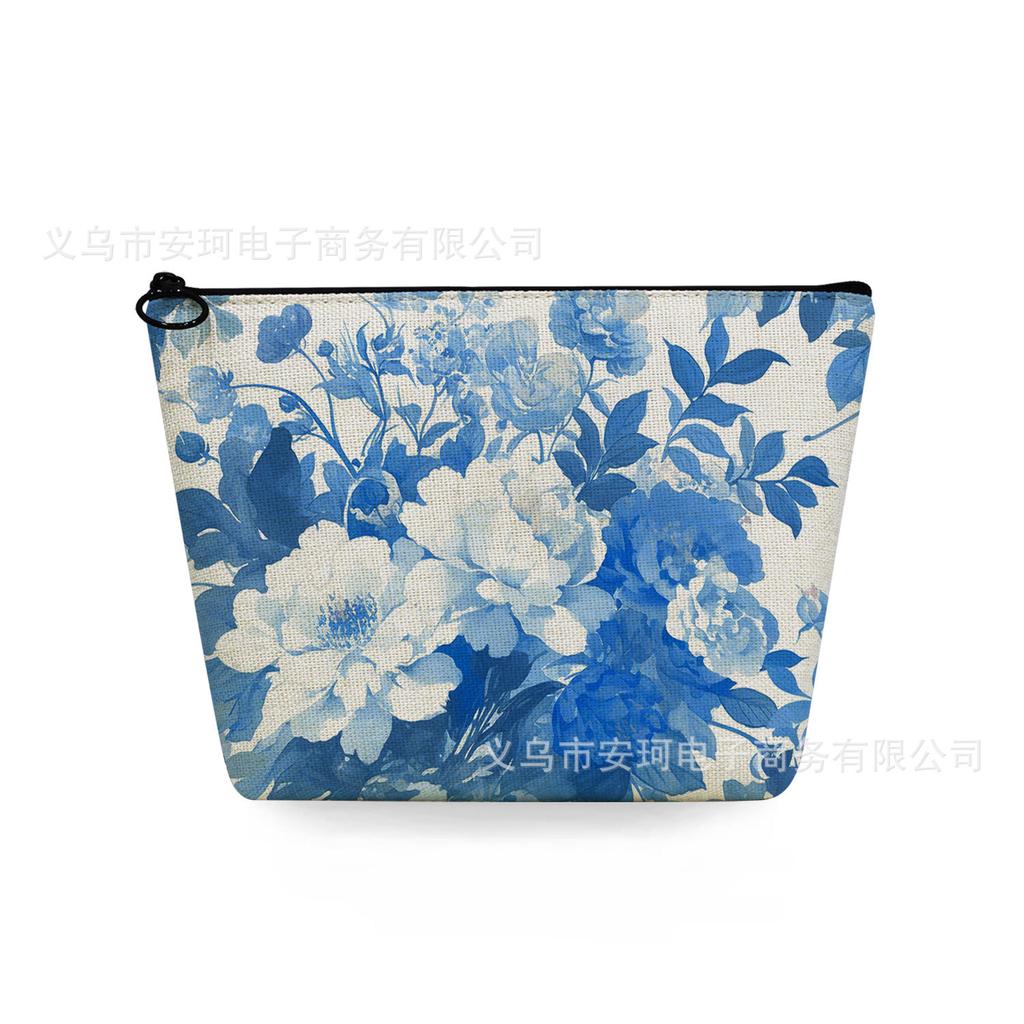 Women Blue and White Porcelain Print Cosmetic Bag Toiletries Organize Travel Storage Case 6879 KTB