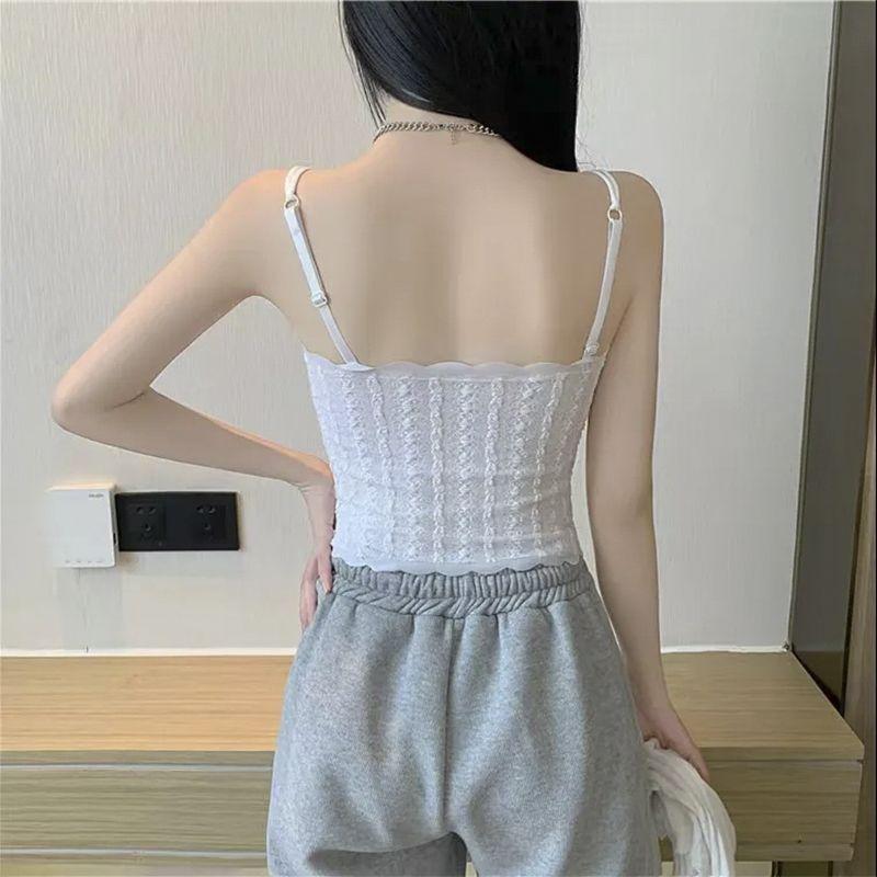 Lace Back Lingerie with Integrated Suspender and Chest Cushion for Wearing Underwear and Looking Slim Versatile Top Double-layer Non Transparent