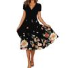 Women's Fashion A-Type V Neck Short Sleeve Floral Flower Print Loose Casual Dress