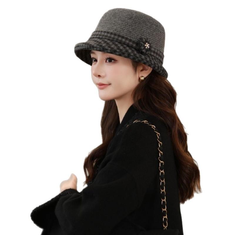 Wool Bucket Hat Women's Small Edge Autumn and Winter Thermal Hat Casual Basin Hat Knitted Ear Hat New Wool Hat