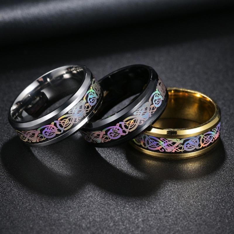 Pánský 8mm nerezový prsten s duhovým keltským drakem Módní svatební zásnubní prsten Přívěsek Dárek