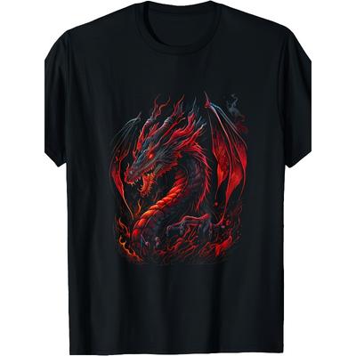 Tailles européennes T-shirt Noir Homme avec Graphique Dragon Rouge - Grande Taille Décontracté Manches Courtes Col Rond