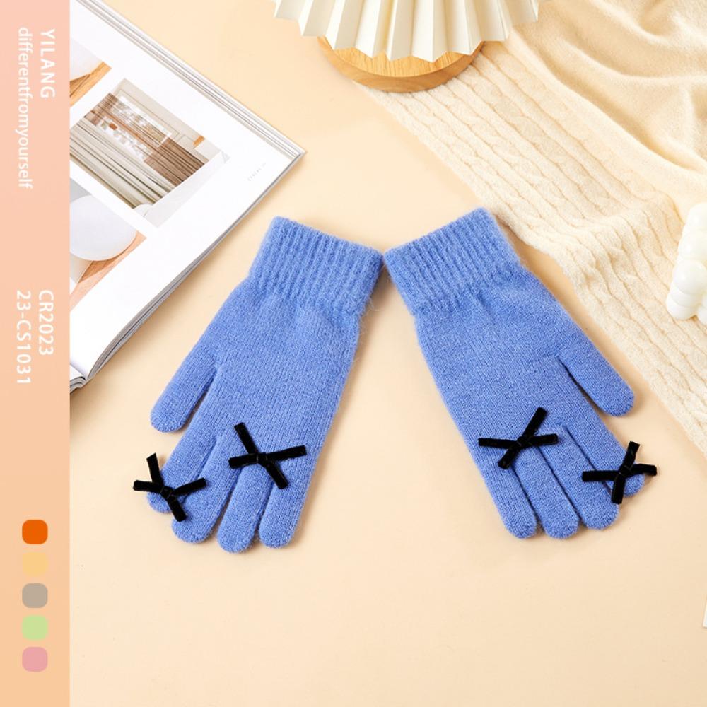 Warm Winter Velvet Gloves Plush Women Cycling Mittens Kawaii Bowknot Knitted Gloves  Ladies