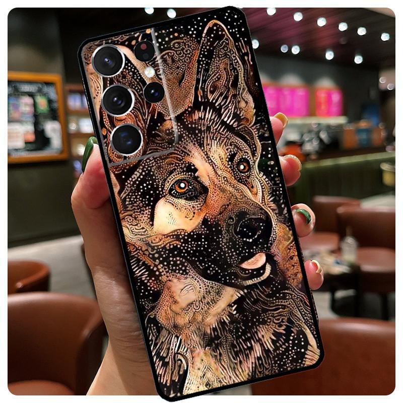 Cartoon German Shepherd Dog Silicone Case For Samsung Galaxy S23 S22 Ultra S21 S20 FE S8 S9 S10 Plus Note 20 Ultra Cover