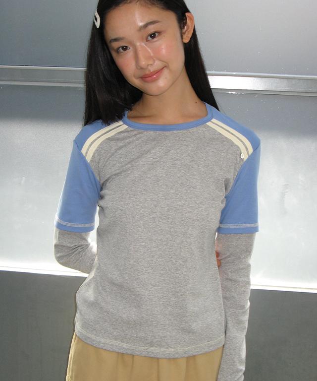RONRON Sporty Slim Layered Long Sleeve Gray Blue