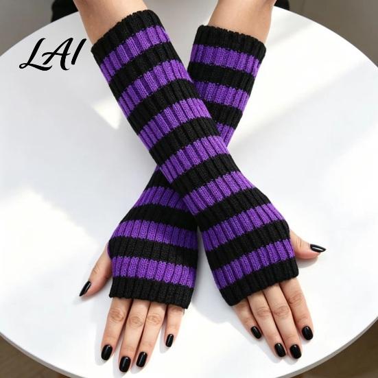 Fashionable Fall Arm Covers Striped Knitted Warmers for Women Fingerless Sleeves Soft Wrist Thermal Autumn Winter Fashion Accessories Girls
