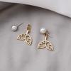 925 Hollow Fishtail Diamond-Encrusted Girl Earrings, One Pair Of Pearl Stud Earrings With Rear Hanging.