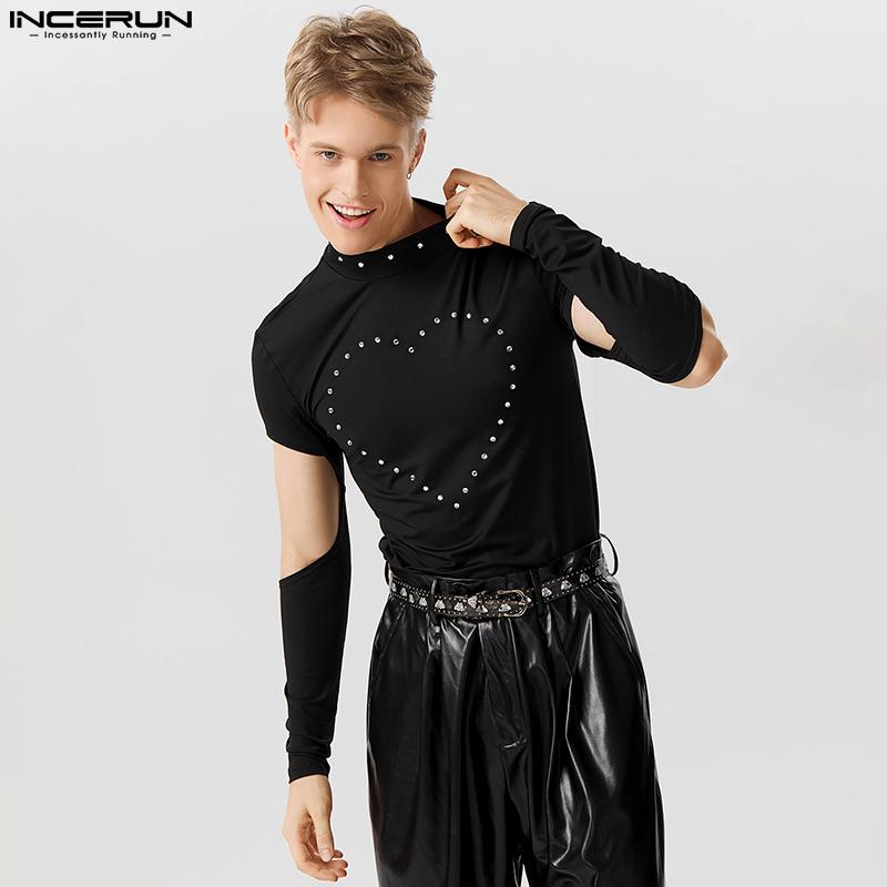 

INCERUN Summer Men полые черные топы с длинными рукавами