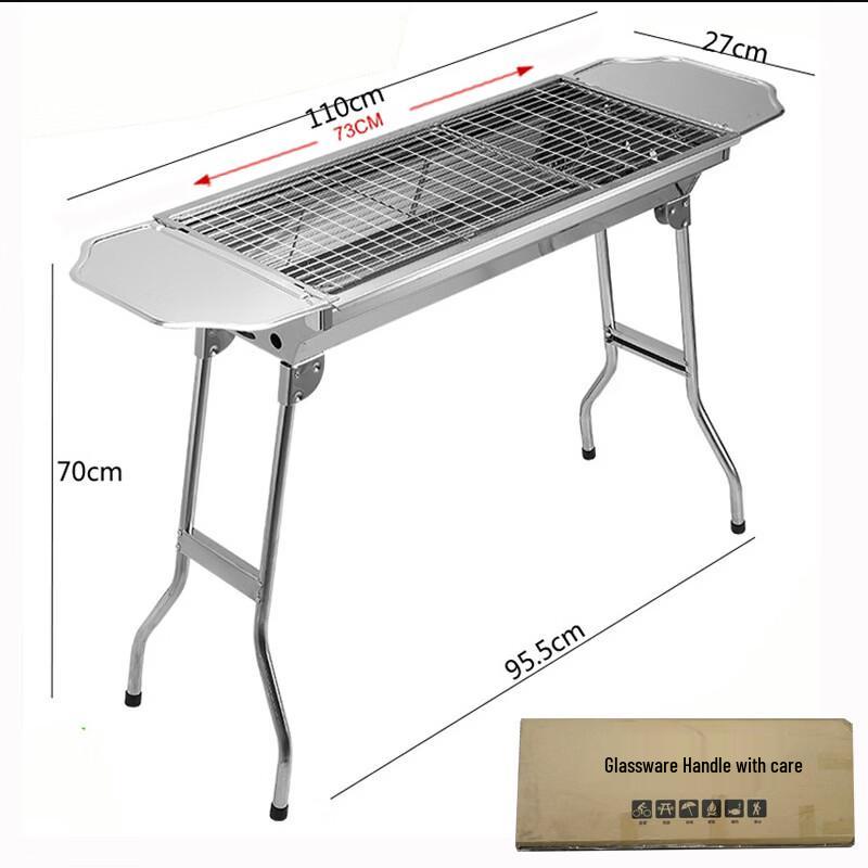 ZISIZ Portable Folding Charcoal BBQ Grill with Double Side Tables