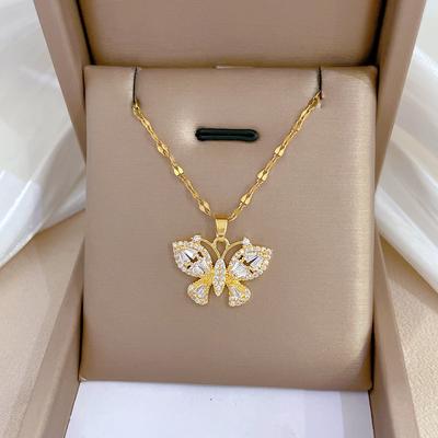 Full Diamond Butterfly Light Luxury Temperament Zircon Clavicle Chain Small Retro Necklace Female