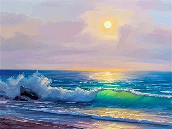 Full Square Round Diamond Art Painting Wave Seaside Home Decor Embroidery Mosaic Beach Landscape Handmade Gift