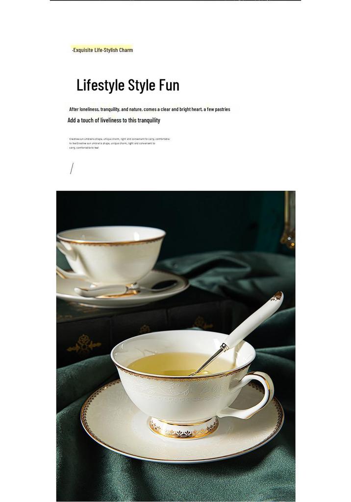 Exquisite European-Style Bone China Tea Cup & Saucer Set with Floral Design and Gold Trim