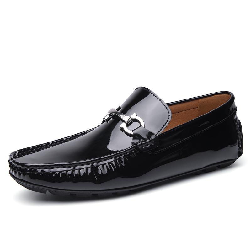 Genuine Leather Cowhide Beanie Shoes Large Size Men's Shoes Patent Leather One-pedal Driving Shoes Casual Leather Shoes