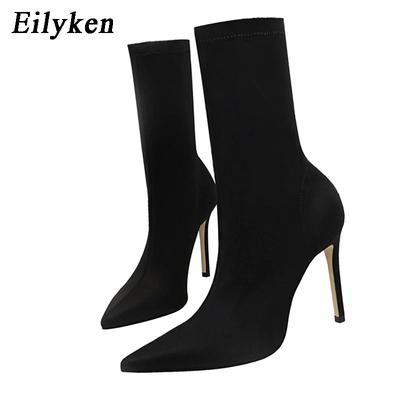 Mode Eilyken Plus 35-42 Automne Hiver Design Talons Aiguilles Hauts Bottines Chaussettes Femmes Bout Pointu Fête Mode Bottines Chaussures