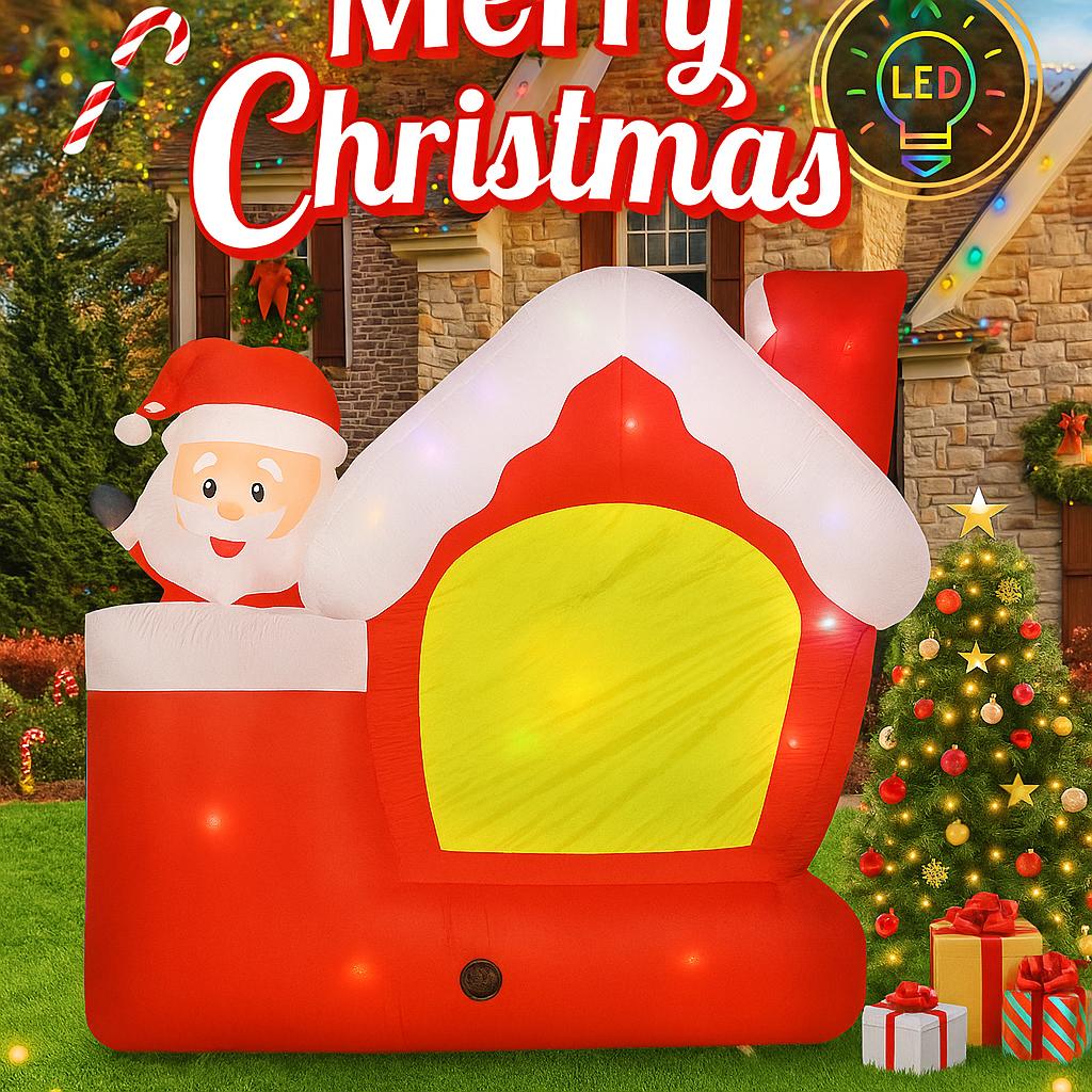 7FT Giant Holiday Lighting With LED Lights Christmas Inflatable Santa House Elf Xmas Yard Lawn Supplies Home Party Ornaments