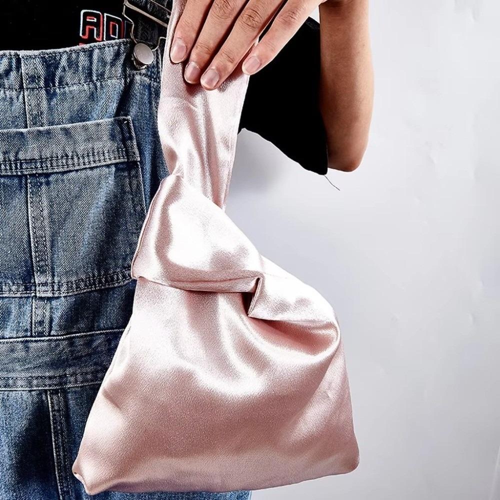 Elegant Silk Satin Wrist Bag Portable Knot Tote Soft Mini Tote Party Occasion