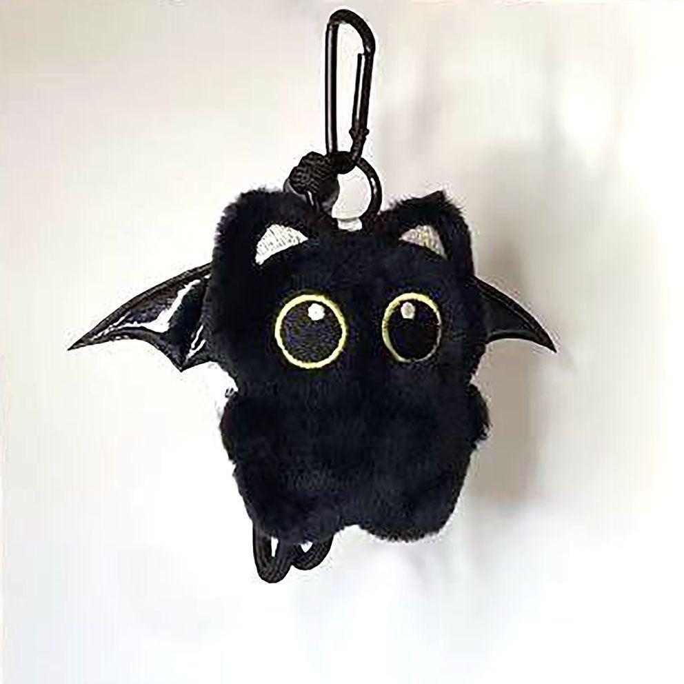 Ghost Wing Black Cat Plush Keychain Kawaii Plushie Animal Pendant Big-eyed Punk Bag Accessories Backpack Charm Couple Gifts