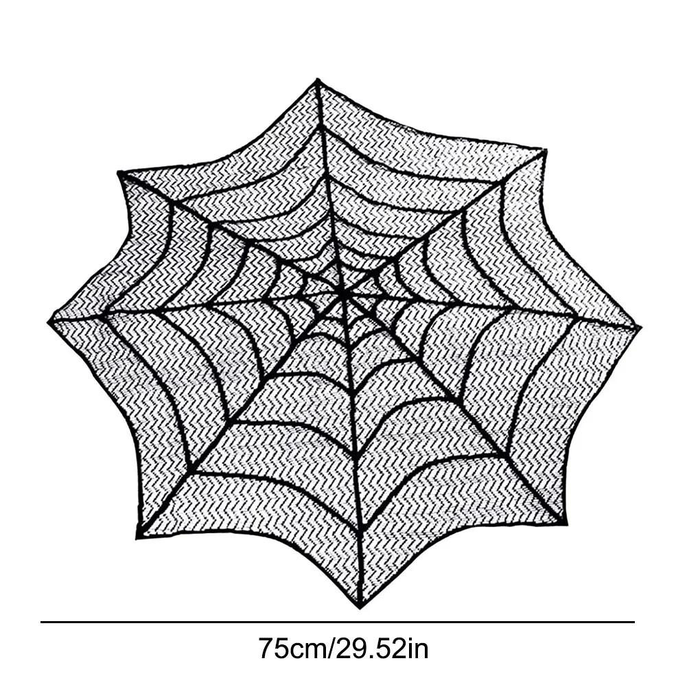 Halloween Decorations Tablecloth Black Lace Spider Cobweb Table Cover Spiderweb Mantel Fireplace Scarf for Halloween Party