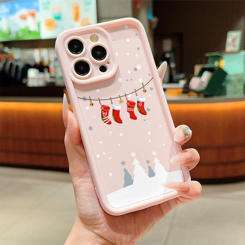 Cartoon Christmas Tree Snowman Phone Case For iPhone 17 Air 16 15 14 Plus 13 12 11 Pro Max 8 7 X Santa Claus Gift Shockproof Folds Texture Soft Cover