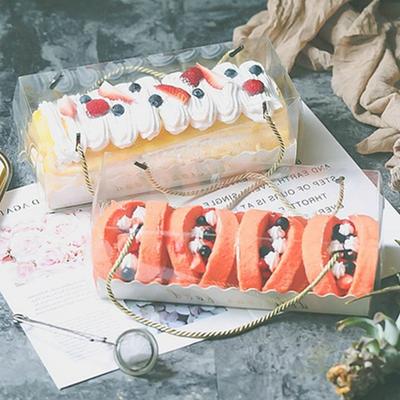 10Pcs with Strap Clear Creative Healthy Cake Swiss Roll Packaging Boxes Cake Containers