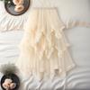 Ruffled High-Waist Fluffy Fairy Skirt with Irregular Mesh and Large Flare